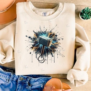 PNG Thor Hammer Clipart Mjolnir Mitologia norrena Mcu Supereroi Splash File di progettazione digitale per sublimazione Tshirt Tazza Tumbler Wall Art