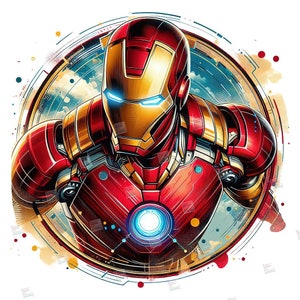 Iron man clipart, Watercolor Digital Poster design PNG file for sublimation, Superhero Art,Digital Download, Birthday, Transparent background