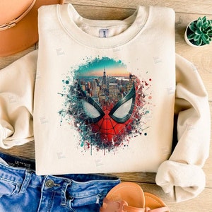 PNG Spiderman Kopf Clipart Peter Parker Mcu Superheroes City Doppelbelichtung Digitale Designdatei für die Sublimation von Tshirt Mug Tumbler Wall Art