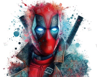 Deadpool PNG clipart Mcu Superheroes Splash Watercolor Digital Poster design file for sublimation art Download Birthday Tshirt Mug Tumbler