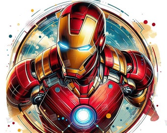 Iron man PNG clipart Mcu Superheroes Splash Watercolor Digital Poster design file for sublimation Art Download Birthday Transparent Shirt