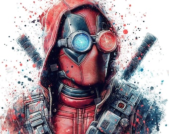 Deadpool PNG clipart Mcu Superheroes Splash Watercolor Digital Poster design file for sublimation art Download Birthday Tshirt Mug Tumbler