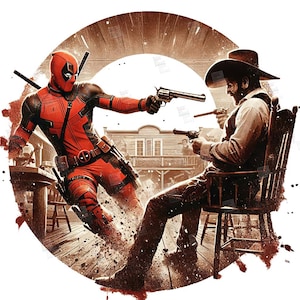 PNG Deadpool Vintage Western Cowboy clipart Splash Digital Poster design PNG file for sublimation TShirt Mug Tumbler Wall Art Gift Instant