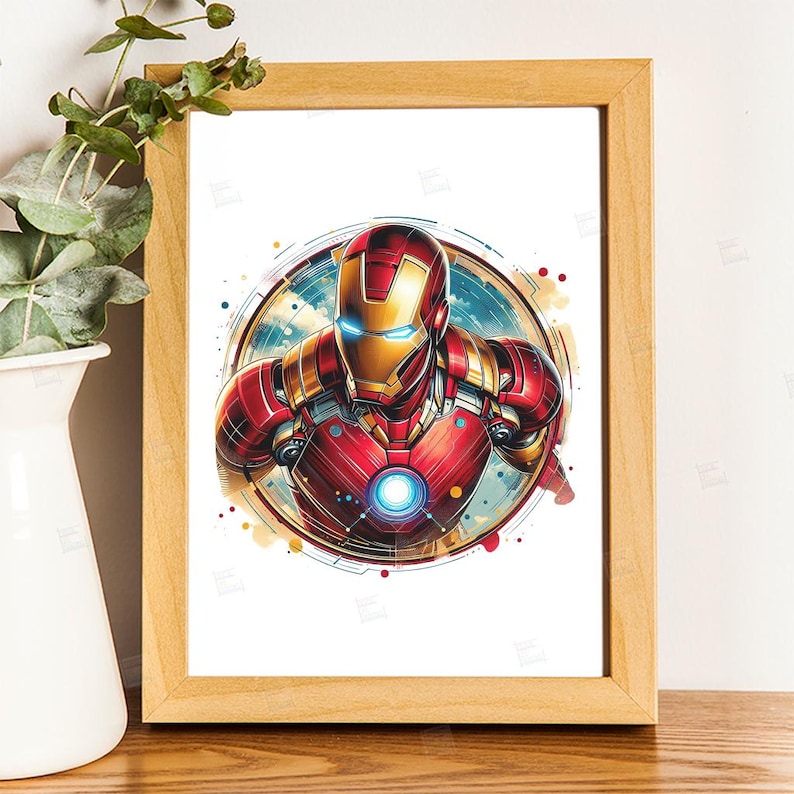 Iron man clipart, Watercolor Digital Poster design PNG file for sublimation, Superhero Art,Digital Download, Birthday, Transparent background