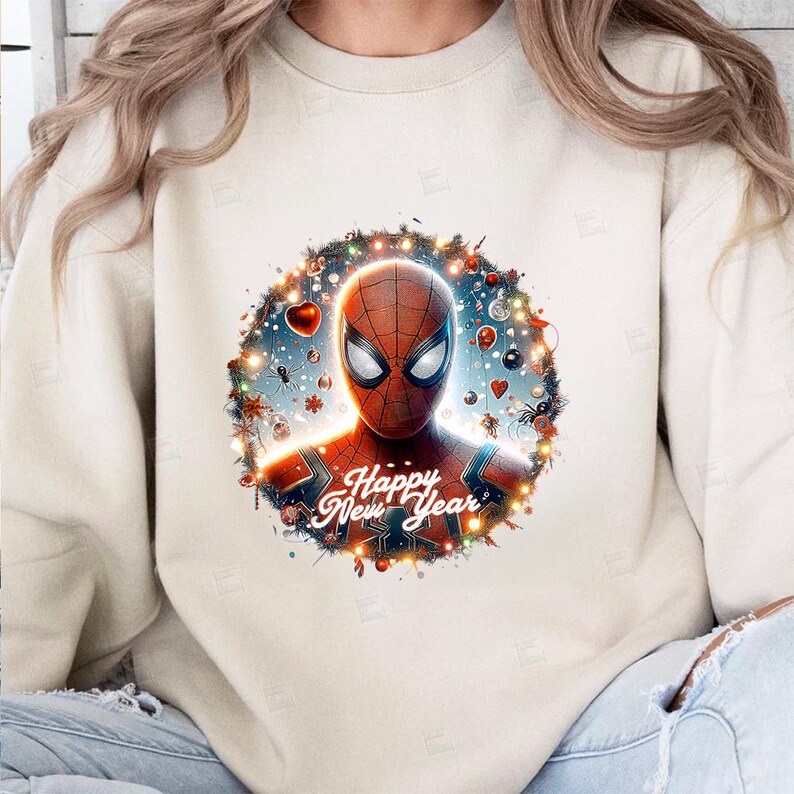 PNG Spiderman Happy New Year Clipart Peter Parker Mcu Superheroes design for sublimation Superhero Art Print Tshirt Mug Design Wall Art Stickers Tumbler Clipart Christmas New year card making designs gift ideas Digital Download Birthday Transparent