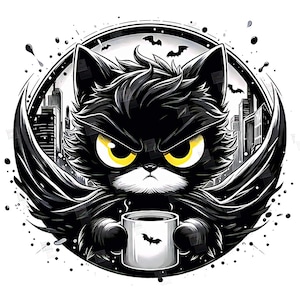 PNG knorrige zwarte kat maar vleermuis clipart held katachtige stripboek kitty superheld huisdier ontwerp cosplay schattig print sublimatie kunst tshirt mok Tumbler