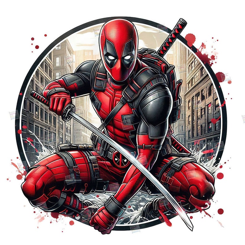 Deadpool clipart, Watercolor Digital Poster design PNG file for sublimation, Superhero Art,Digital Download,Birthday,Transparent background