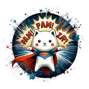 PNG Supercat Bam! Pow! Onomatopeja Emoji Clipart plik do druku do sublimacji Sztuka Urodziny Koszulka Kubek Kubek Naklejka Wieniec Znak