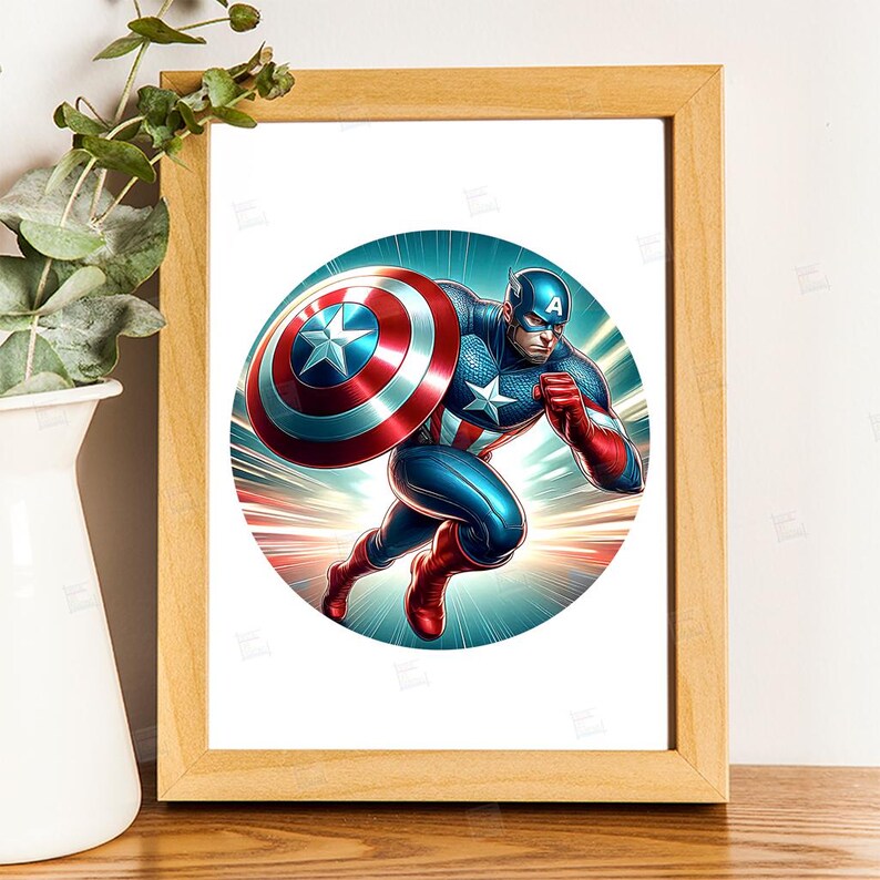PNG Captain America art comic book style action hero shield PNG for sublimation Superhero Art Print Tshirt Mug Design Wall Art Stickers Tumbler Clipart Halloween Christmas New year card making designs gift ideas Digital Download Birthday Transparent