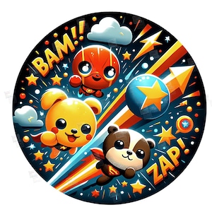 PNG Super Dog Bam! Pow! Onomatopeja Emoji Clipart plik do druku do sublimacji Sztuka Urodziny Koszulka Kubek Kubek Naklejka Wieniec Znak