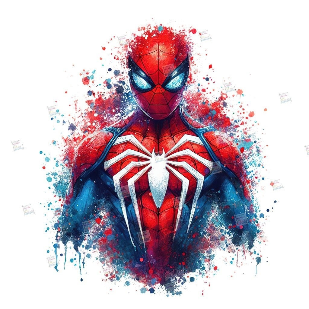 Spiderman Clipart, Watercolor Digital Poster Design PNG File for
