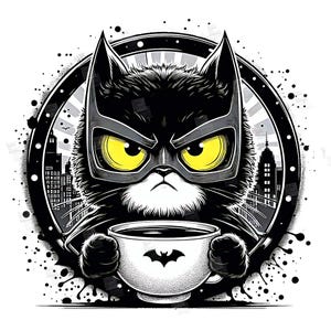 PNG knorrige zwarte kat maar vleermuis clipart held katachtige stripboek kitty superheld huisdier ontwerp cosplay schattig print sublimatie kunst tshirt mok Tumbler