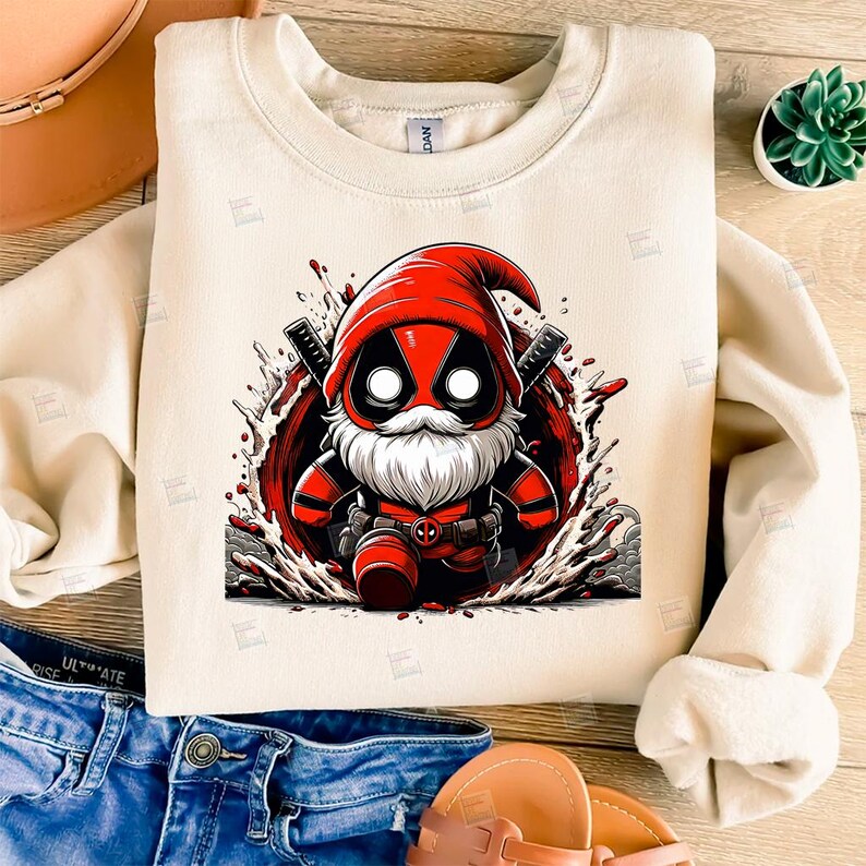 PNG Deadpool gnome design Superhero gnome art Marvel dwarf comic book style autumn gnome cosplay fall foliage print sublimation art Tshirt Mug Design Wall Art Stickers Tumbler Clipart Halloween Christmas New year card making designs gift ideas