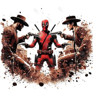 PNG Deadpool Vintage Western Cowboy clipart Splash Digital Poster design PNG file for sublimation TShirt Mug Tumbler Wall Art Gift Instant