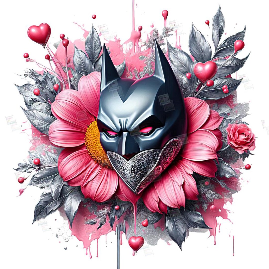 Comic Style Roses Batman PNG, Batman Mask Clipart, Floral Heart, Dark Knight Bloom Art ...