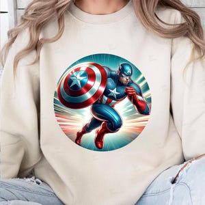 PNG Captain America art comic book style action hero shield PNG for sublimation Superhero Art Print Tshirt Mug Design Wall Art Stickers Tumbler Clipart Halloween Christmas New year card making designs gift ideas Digital Download Birthday Transparent