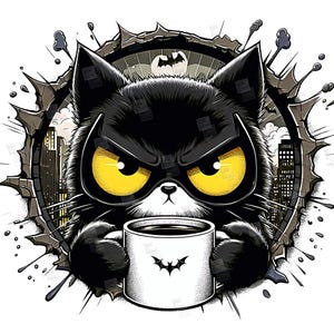 PNG knorrige zwarte kat maar vleermuis clipart held katachtige stripboek kitty superheld huisdier ontwerp cosplay schattig print sublimatie kunst tshirt mok Tumbler