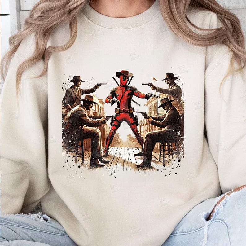 PNG, Deadpool Vintage Western Cowboy clipart, Splash and Watercolor Digital Poster design sublimation, High Resolution, Instant  Superhero Party decoration, Tshirt designs, Stickers,  Clipart, Transparent background, card making designs, gift ideas.