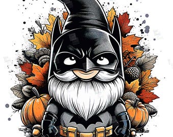 PNG Bat Gnome Clipart Hero dwarf Comic book style Superhero autumn gnome File for sublimation art Tshirt Mug Wall Art Tumbler Poster Design