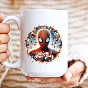 PNG Spiderman Happy New Year Clipart Peter Parker Mcu Superheroes design for sublimation Superhero Art Print Tshirt Mug Design Wall Art Stickers Tumbler Clipart Christmas New year card making designs gift ideas Digital Download Birthday Transparent