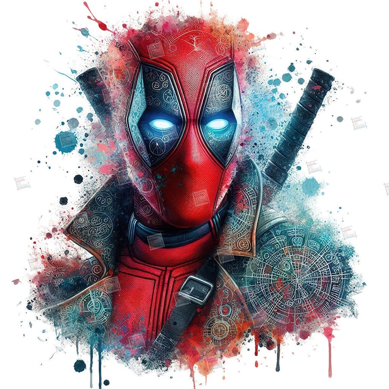 Deadpool clipart, Watercolor Digital Poster design PNG file for sublimation, Superhero Art,Digital Download,Birthday,Transparent background
