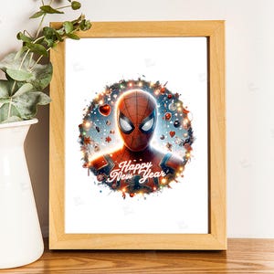 PNG Spiderman Happy New Year Clipart Peter Parker Mcu Superheroes design for sublimation Superhero Art Print Tshirt Mug Design Wall Art Stickers Tumbler Clipart Christmas New year card making designs gift ideas Digital Download Birthday Transparent