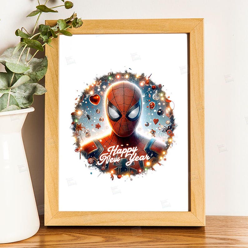 PNG Spiderman Happy New Year Clipart Peter Parker Mcu Superheroes design for sublimation Superhero Art Print Tshirt Mug Design Wall Art Stickers Tumbler Clipart Christmas New year card making designs gift ideas Digital Download Birthday Transparent