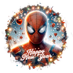PNG Spiderman Happy New Year Clipart Peter Parker Mcu Superhelden Design-Datei für Sublimation Kunst Geburtstag Transparent Shirt Becher TumblerGift