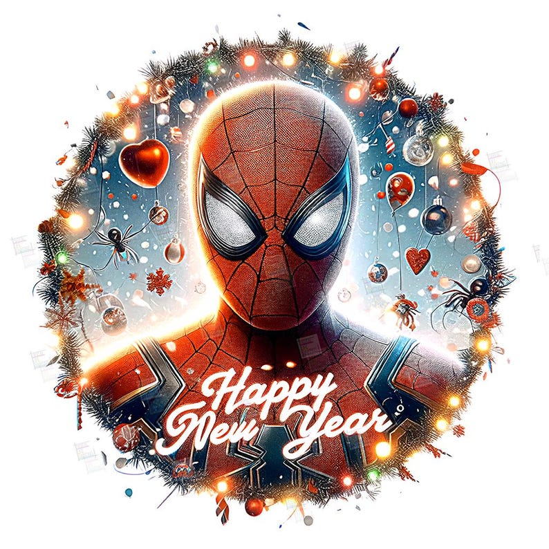 PNG Spiderman Happy New Year Clipart Peter Parker Mcu Superheroes design for sublimation Superhero Art Print Tshirt Mug Design Wall Art Stickers Tumbler Clipart Christmas New year card making designs gift ideas Digital Download Birthday Transparent