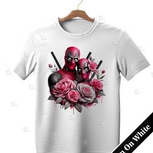 PNG, Deadpool couple clipart,  antihero floral design, Marvel gothic, superhero romance, pink rose print, sublimation art, merc with a mouth feminine art, Instant Digital,Tshirt designs, Mug Design, Wall Art, Stickers,  Clipart, card making designs,