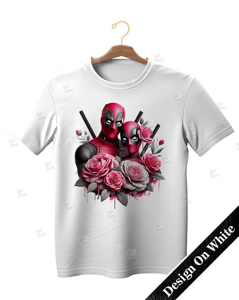 PNG, Deadpool couple clipart,  antihero floral design, Marvel gothic, superhero romance, pink rose print, sublimation art, merc with a mouth feminine art, Instant Digital,Tshirt designs, Mug Design, Wall Art, Stickers,  Clipart, card making designs,
