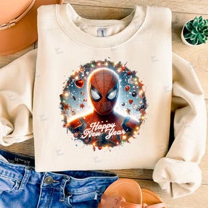 PNG Spiderman Happy New Year Clipart Peter Parker Mcu Superheroes design for sublimation Superhero Art Print Tshirt Mug Design Wall Art Stickers Tumbler Clipart Christmas New year card making designs gift ideas Digital Download Birthday Transparent