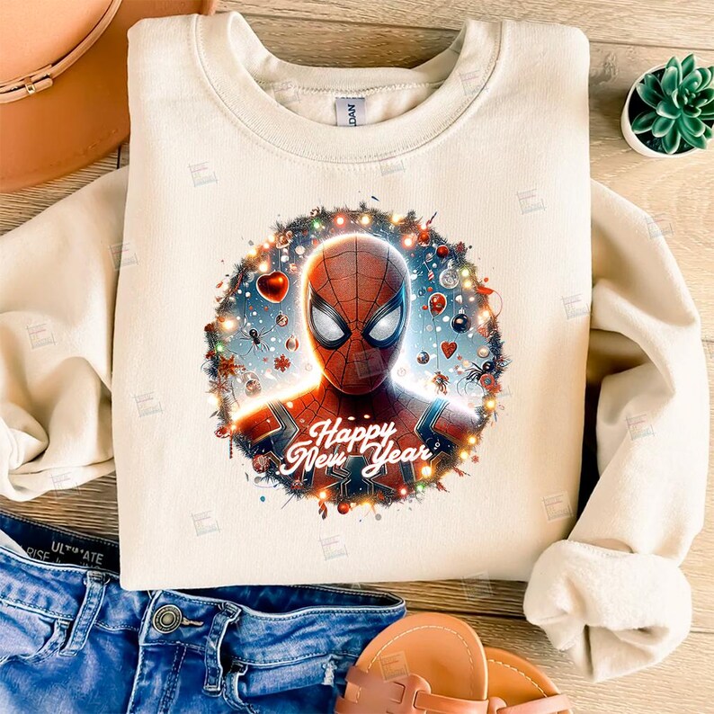 PNG Spiderman Happy New Year Clipart Peter Parker Mcu Superheroes design for sublimation Superhero Art Print Tshirt Mug Design Wall Art Stickers Tumbler Clipart Christmas New year card making designs gift ideas Digital Download Birthday Transparent