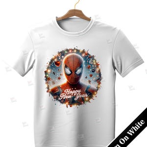 PNG Spiderman Happy New Year Clipart Peter Parker Mcu Superheroes design for sublimation Superhero Art Print Tshirt Mug Design Wall Art Stickers Tumbler Clipart Christmas New year card making designs gift ideas Digital Download Birthday Transparent