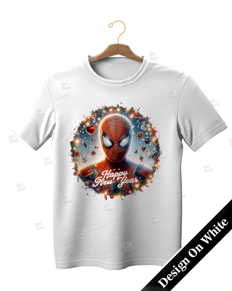 PNG Spiderman Happy New Year Clipart Peter Parker Mcu Superheroes design for sublimation Superhero Art Print Tshirt Mug Design Wall Art Stickers Tumbler Clipart Christmas New year card making designs gift ideas Digital Download Birthday Transparent