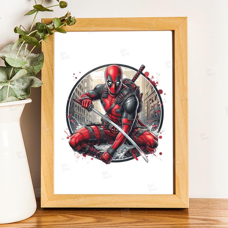 Deadpool clipart, Watercolor Digital Poster design PNG file for sublimation, Superhero Art,Digital Download,Birthday,Transparent background