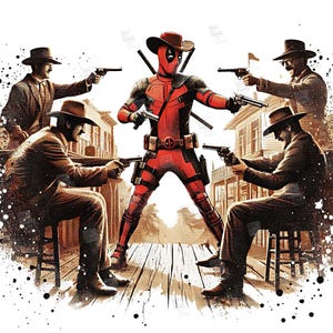 PNG Deadpool Vintage Western Cowboy clipart Splash Digital Poster design PNG file for sublimation TShirt Mug Tumbler Wall Art Gift Instant