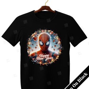 PNG Spiderman Happy New Year Clipart Peter Parker Mcu Superheroes design for sublimation Superhero Art Print Tshirt Mug Design Wall Art Stickers Tumbler Clipart Christmas New year card making designs gift ideas Digital Download Birthday Transparent