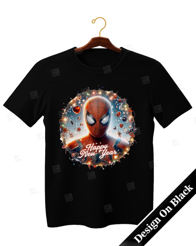 PNG Spiderman Happy New Year Clipart Peter Parker Mcu Superheroes design for sublimation Superhero Art Print Tshirt Mug Design Wall Art Stickers Tumbler Clipart Christmas New year card making designs gift ideas Digital Download Birthday Transparent