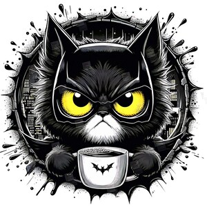 PNG knorrige zwarte kat maar vleermuis clipart held katachtige stripboek kitty superheld huisdier ontwerp cosplay schattig print sublimatie kunst tshirt mok Tumbler