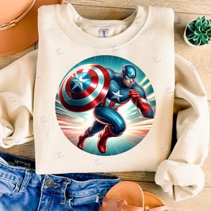 PNG Captain America art comic book style action hero shield PNG for sublimation Superhero Art Print Tshirt Mug Design Wall Art Stickers Tumbler Clipart Halloween Christmas New year card making designs gift ideas Digital Download Birthday Transparent