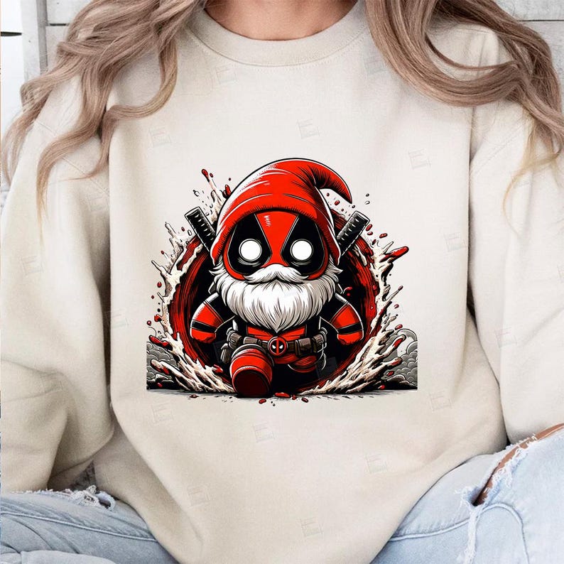 PNG Deadpool gnome design Superhero gnome art Marvel dwarf comic book style autumn gnome cosplay fall foliage print sublimation art Tshirt Mug Design Wall Art Stickers Tumbler Clipart Halloween Christmas New year card making designs gift ideas