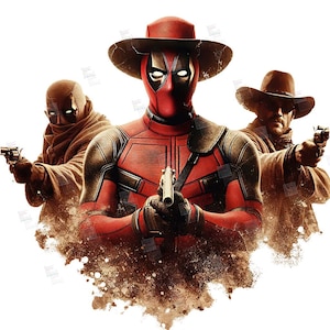 PNG Deadpool Vintage Western Cowboy clipart Splash Digital Poster design PNG file for sublimation TShirt Mug Tumbler Wall Art Gift Instant