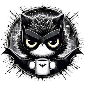 PNG knorrige zwarte kat maar vleermuis clipart held katachtige stripboek kitty superheld huisdier ontwerp cosplay schattig print sublimatie kunst tshirt mok Tumbler