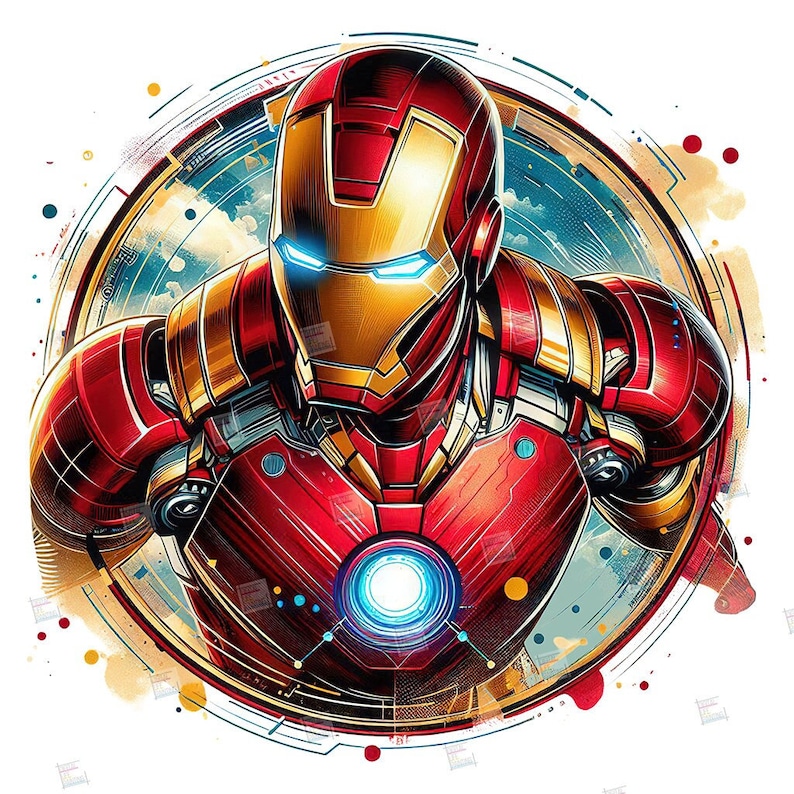 Iron man clipart, Watercolor Digital Poster design PNG file for sublimation, Superhero Art,Digital Download, Birthday, Transparent background