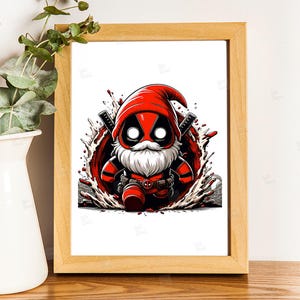 PNG Deadpool gnome design Superhero gnome art Marvel dwarf comic book style autumn gnome cosplay fall foliage print sublimation art Tshirt Mug Design Wall Art Stickers Tumbler Clipart Halloween Christmas New year card making designs gift ideas