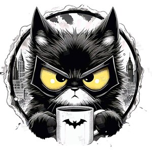 PNG knorrige zwarte kat maar vleermuis clipart held katachtige stripboek kitty superheld huisdier ontwerp cosplay schattig print sublimatie kunst tshirt mok Tumbler