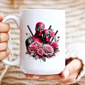 PNG, Deadpool couple clipart,  antihero floral design, Marvel gothic, superhero romance, pink rose print, sublimation art, merc with a mouth feminine art, Instant Digital,Tshirt designs, Mug Design, Wall Art, Stickers,  Clipart, card making designs,