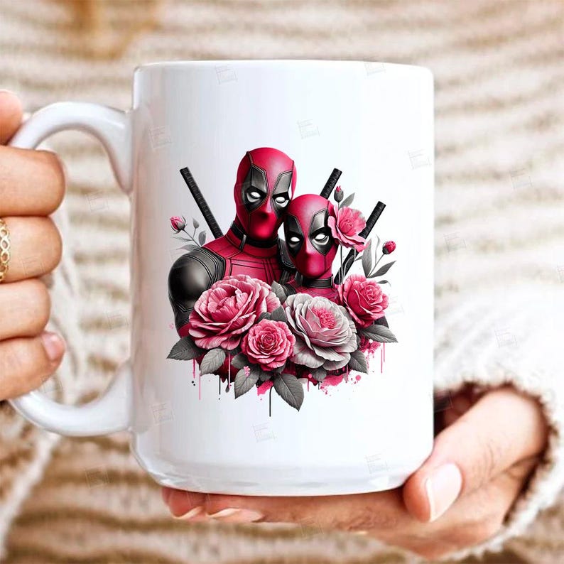 PNG, Deadpool couple clipart,  antihero floral design, Marvel gothic, superhero romance, pink rose print, sublimation art, merc with a mouth feminine art, Instant Digital,Tshirt designs, Mug Design, Wall Art, Stickers,  Clipart, card making designs,