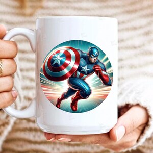 PNG Captain America art comic book style action hero shield PNG for sublimation Superhero Art Print Tshirt Mug Design Wall Art Stickers Tumbler Clipart Halloween Christmas New year card making designs gift ideas Digital Download Birthday Transparent